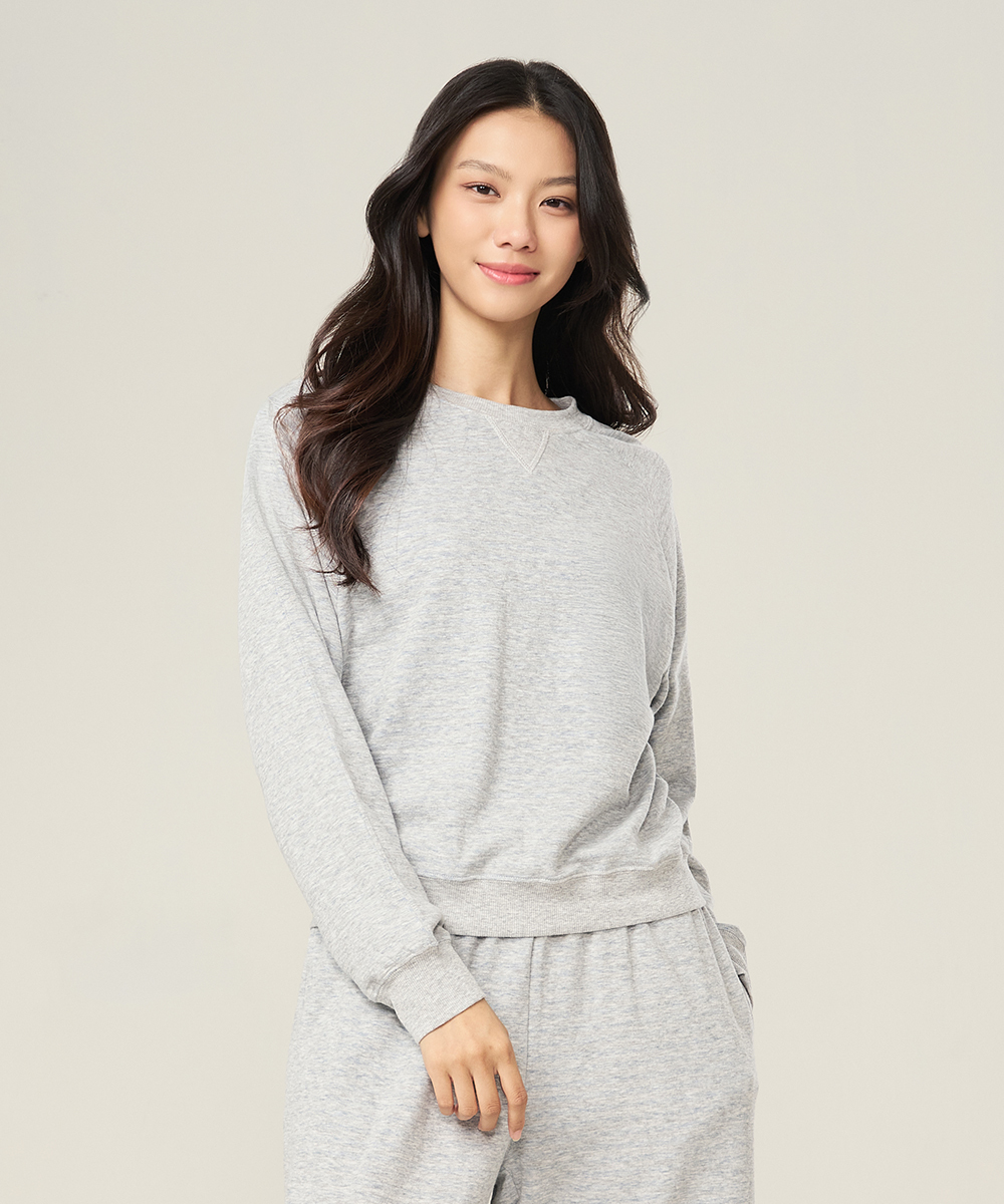 自由空間-雙層棉 蓬鬆棉柔女圓領長袖衫 UE0D2925