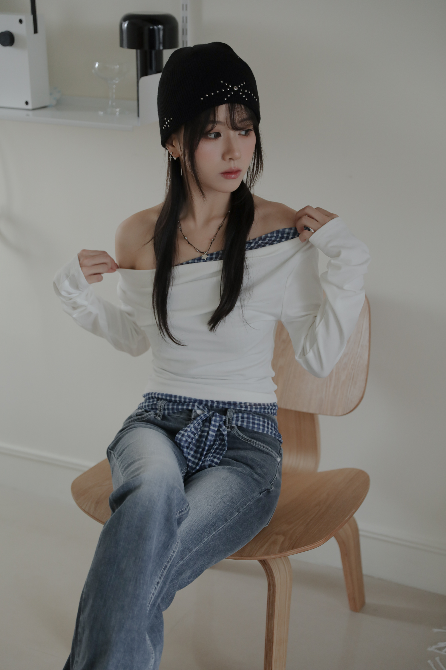 Checkered Choker T-shirt #上衣 (黑售完不補)