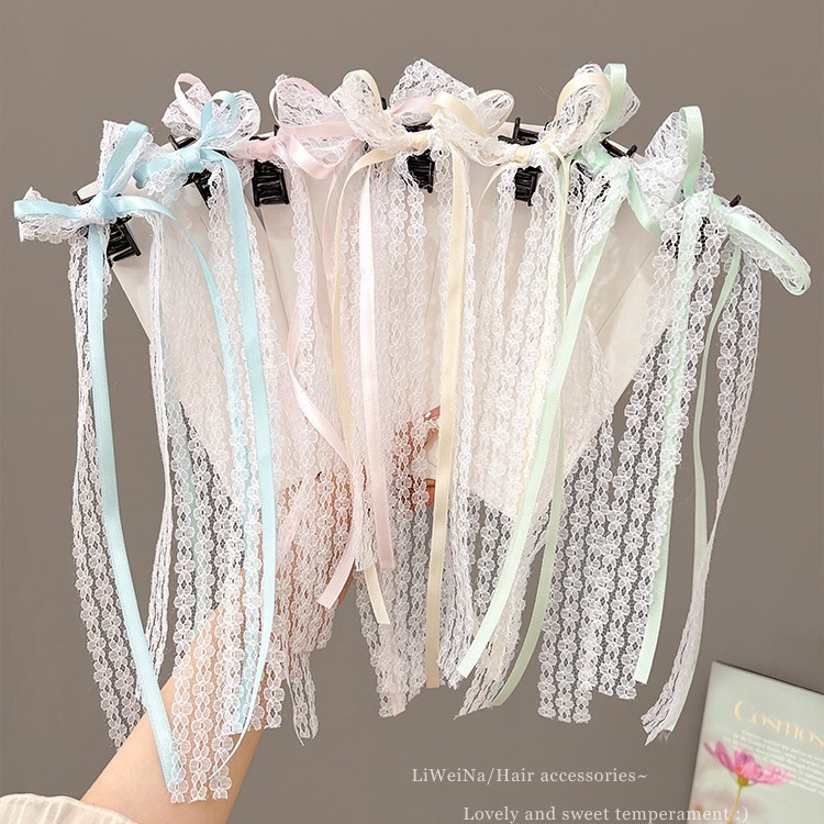 [2 PAIRS RM10] Fresh Lace Ribbon Bow Hair Claw