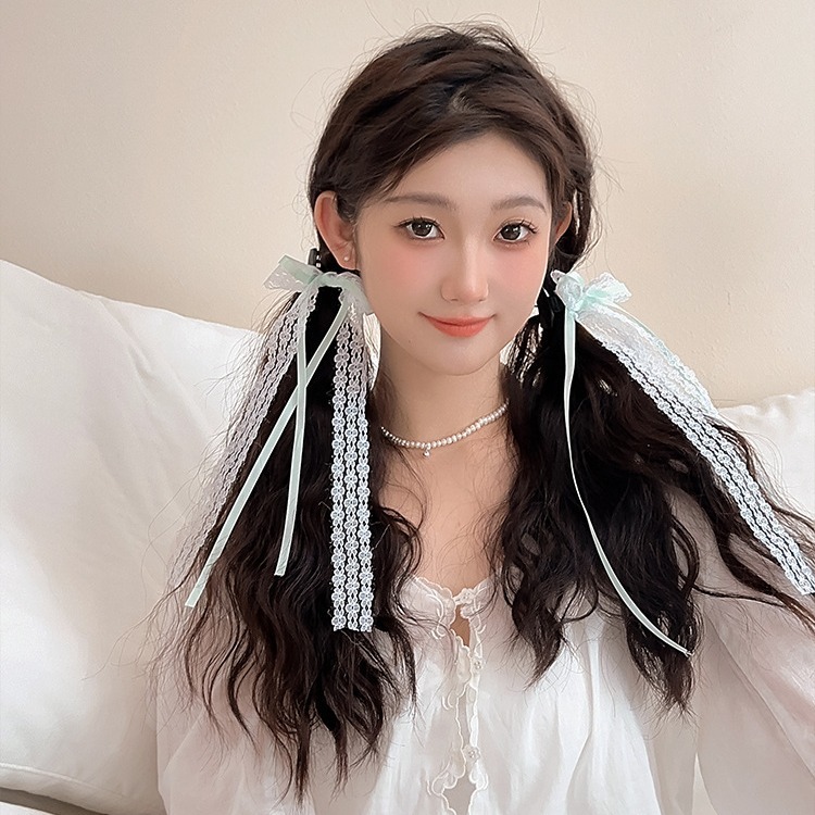 [2 PAIRS RM10] Fresh Lace Ribbon Bow Hair Claw