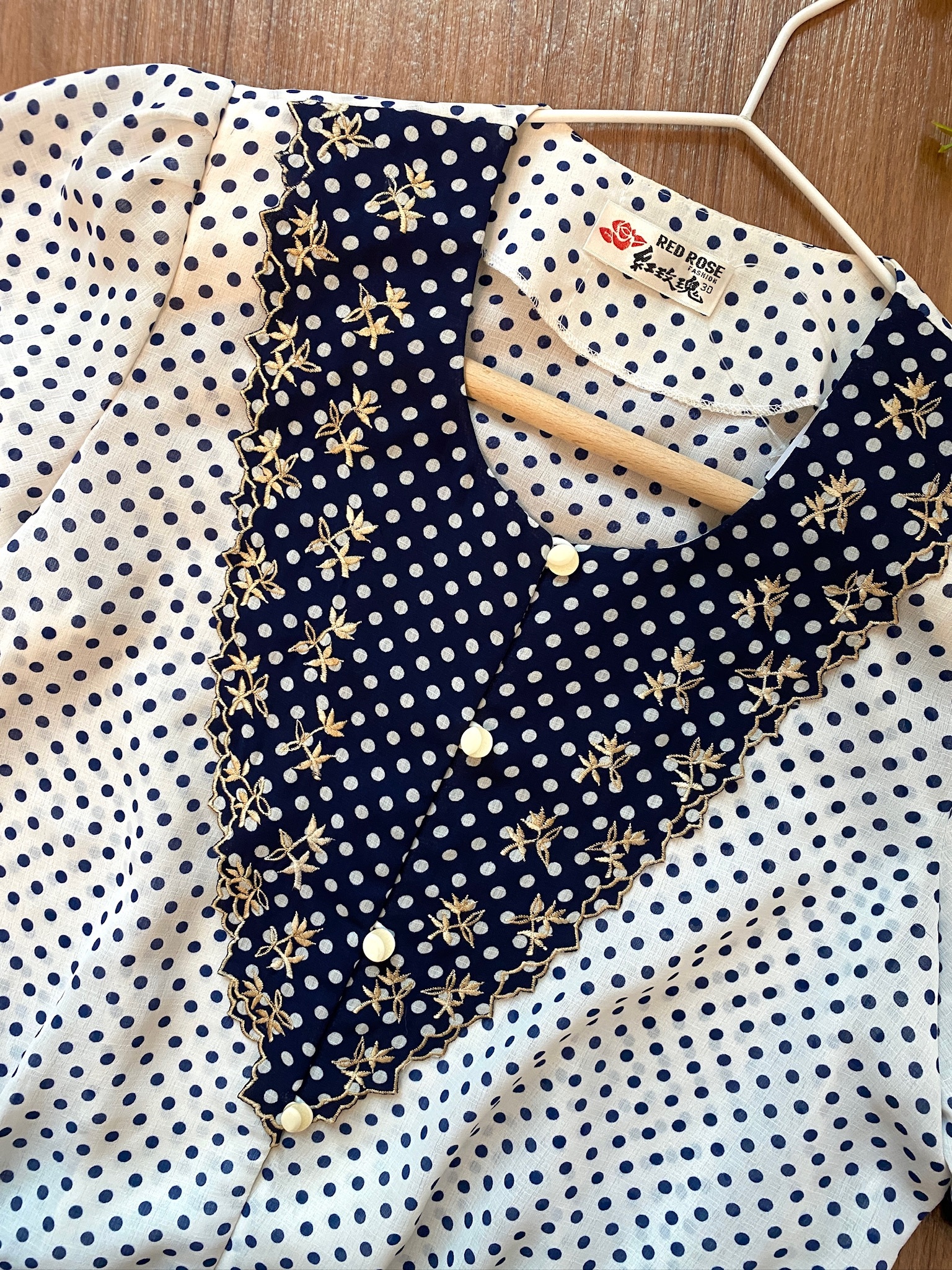 藍白水玉印花古著上衣