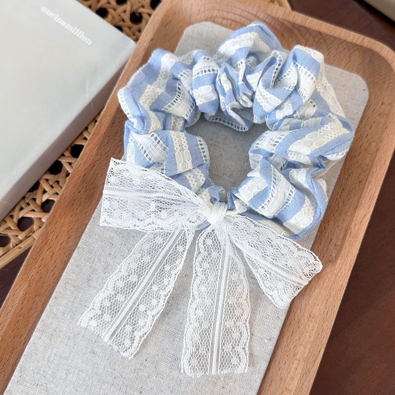 [2 FOR RM10] Fresh Blue Lace Ribbon Striped Scrunchies