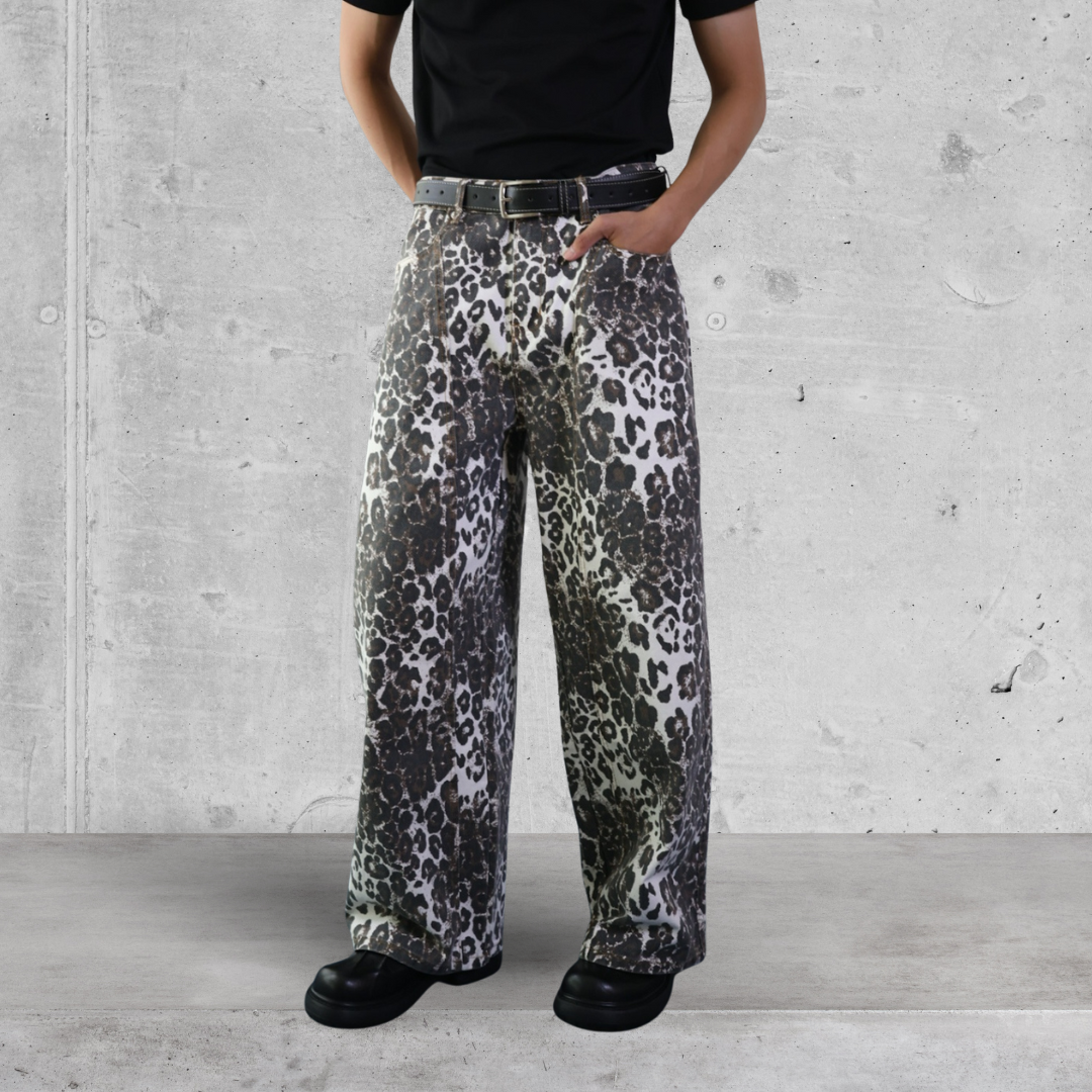 （現貨）P022 街頭 做舊 立體弧形拼接 漸層 豹紋 長褲