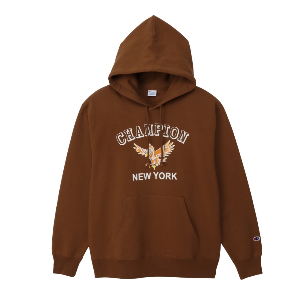 男款-CASUAL 寬版印花連帽衛衣-褐色（C3-C102-8LB）