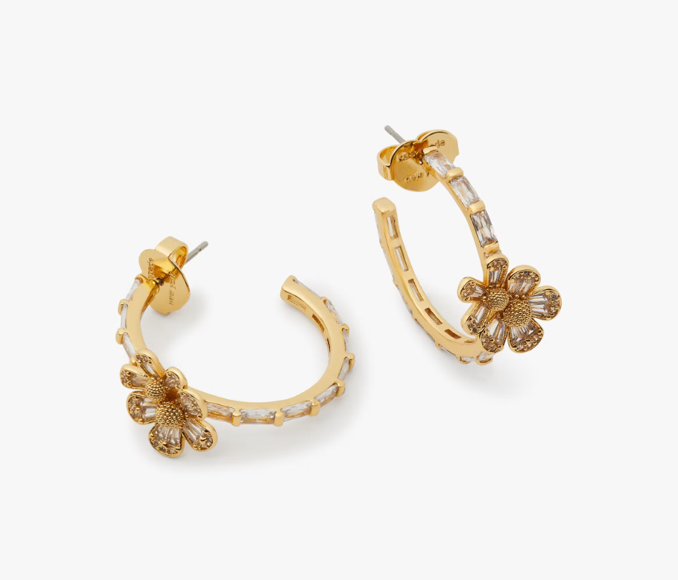 [S] KATE SPADE GOLD KG303 NEW YORK FLEURETTE CUBIC ZIRCONIA HOOP EARRINGS, 196021459054 (SKS1668)