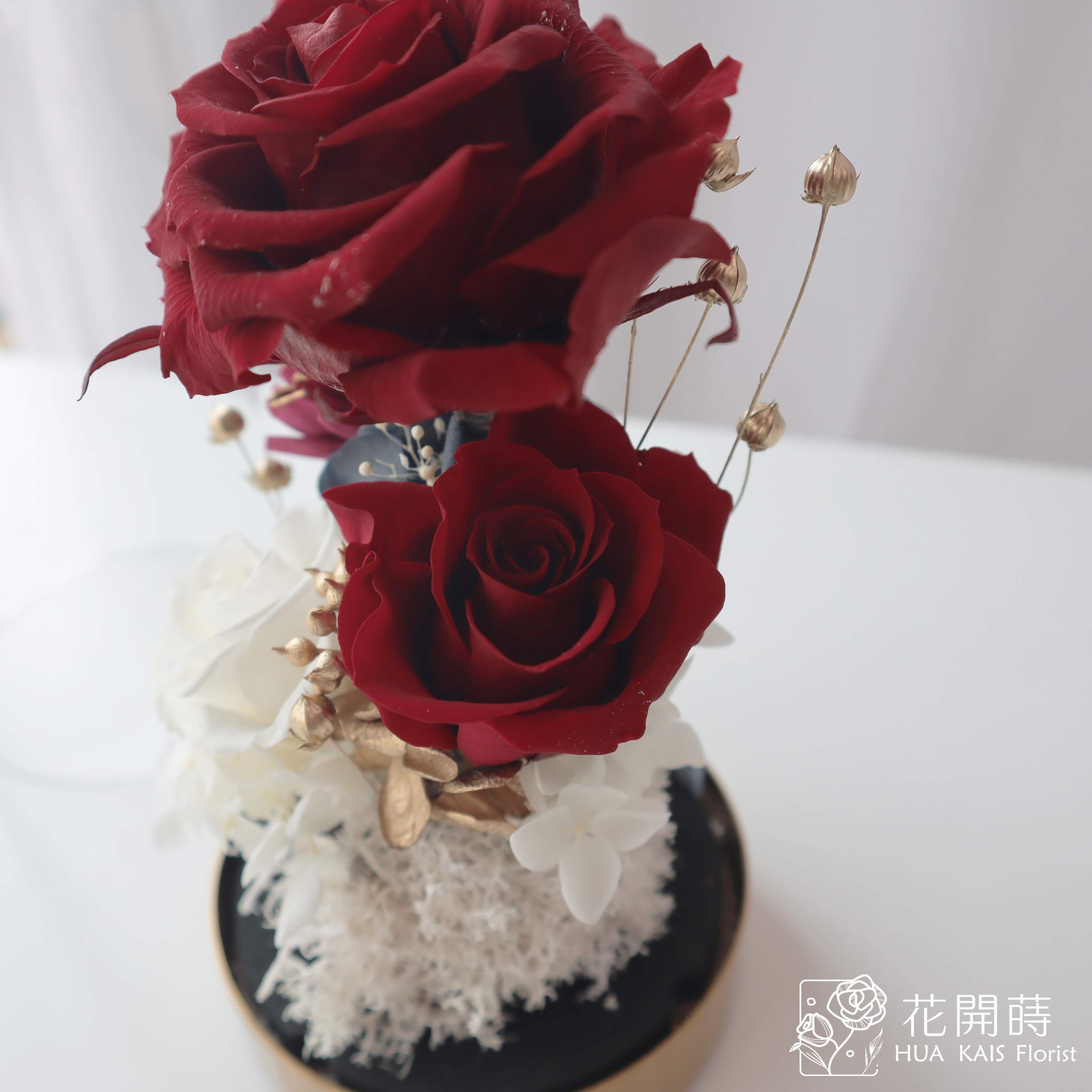 永生花玻璃罩|奢華紅永生花鐘|生日禮物|情人節禮物|企業送禮|空間布置|七夕禮物