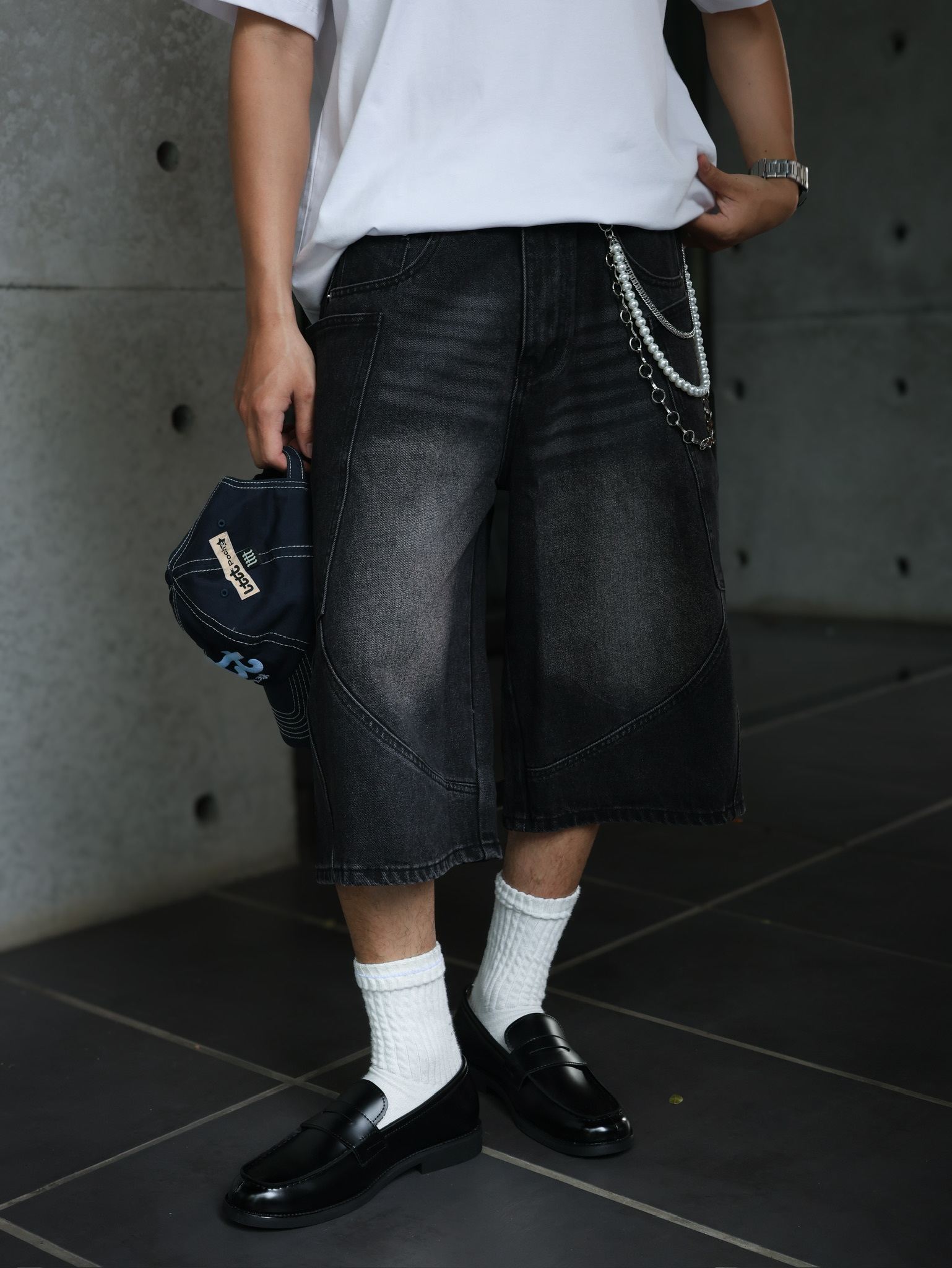 （現貨）售完不補 NJ189 日系 貓鬚 復古刷染 弧形 解構剪裁 牛仔短褲