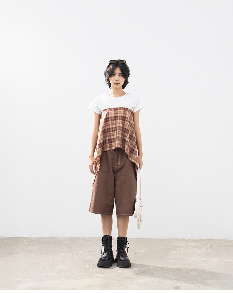 Low-rise design, color matching stitching, brushed cropped trousers, two colors available S/M/L【04101969】in stock+pre-order