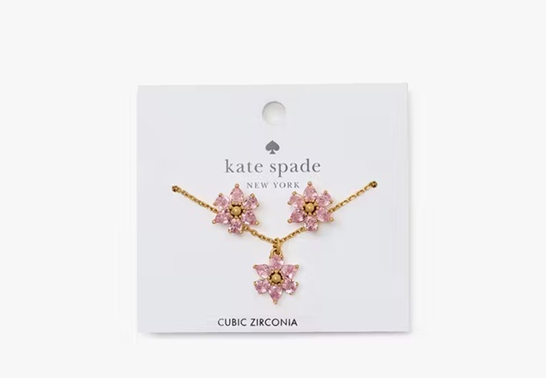 [S] KATE SPADE LIGHT PINK KL538 FIRST BLOOM PENDANT AND STUDS SET, 196021628016 (SKS1689)
