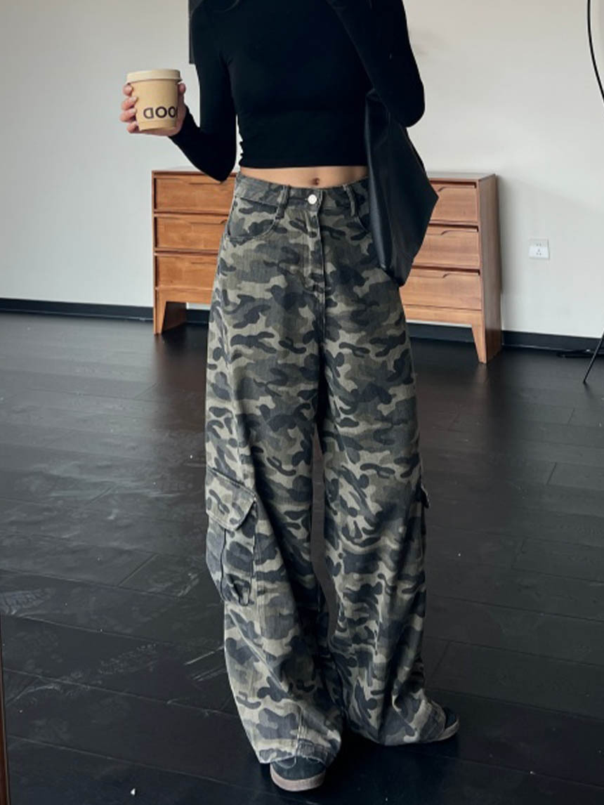 迷彩工裝落地寬褲