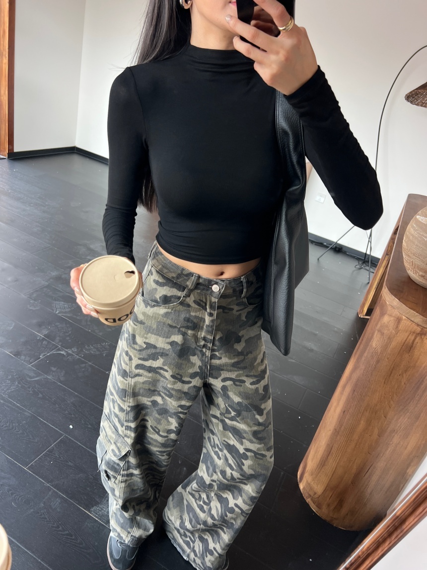 迷彩工裝落地寬褲