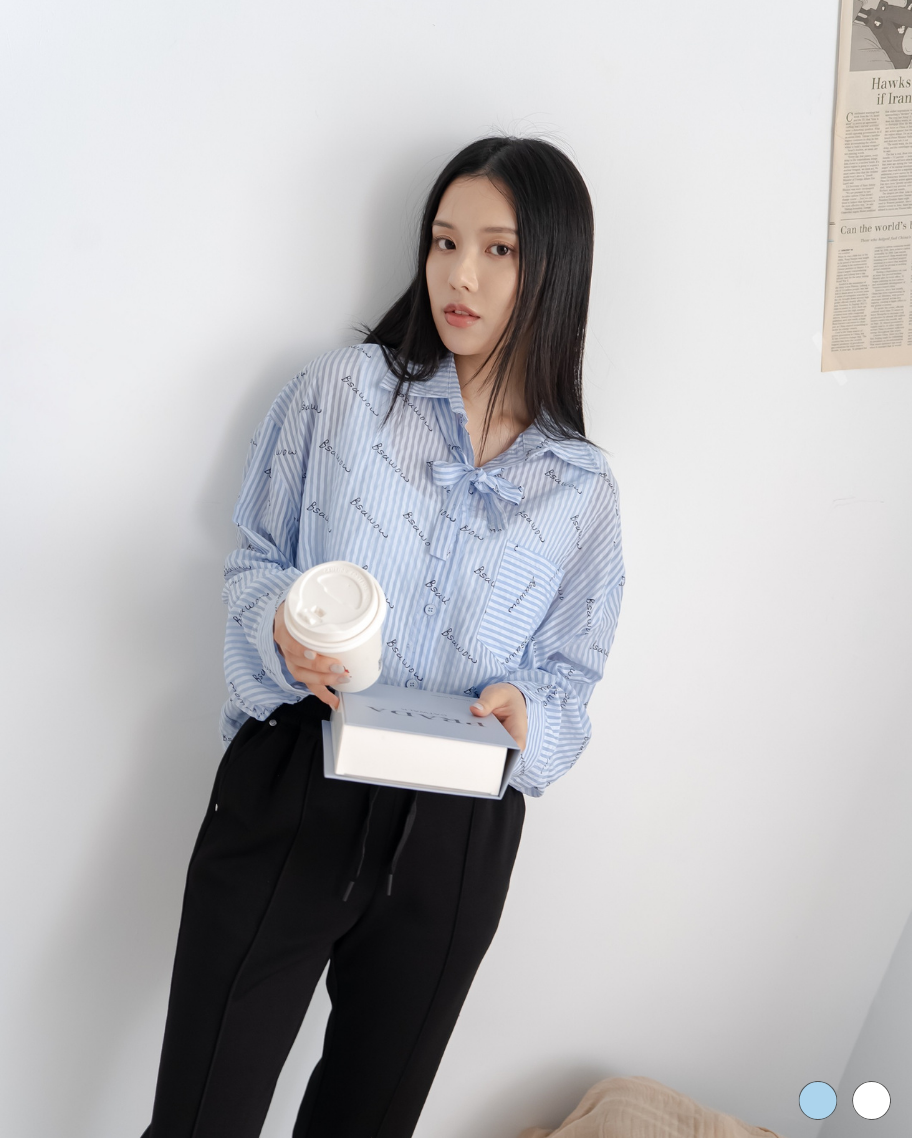 簡約休閒字母條紋襯衫