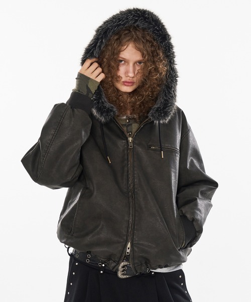 <日本熱銷🔥>Wish For Ever Double Zip Hood Blouson 雙拉鍊 毛絨 可拆式 連帽 皮外套 三色