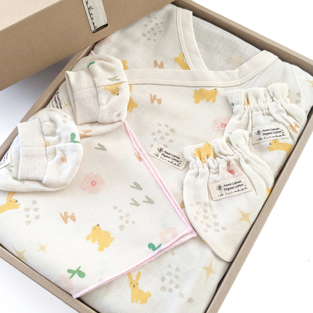 春夏柔紗嬰兒幸福禮盒-月光兔NB | 藍天畫布有機棉