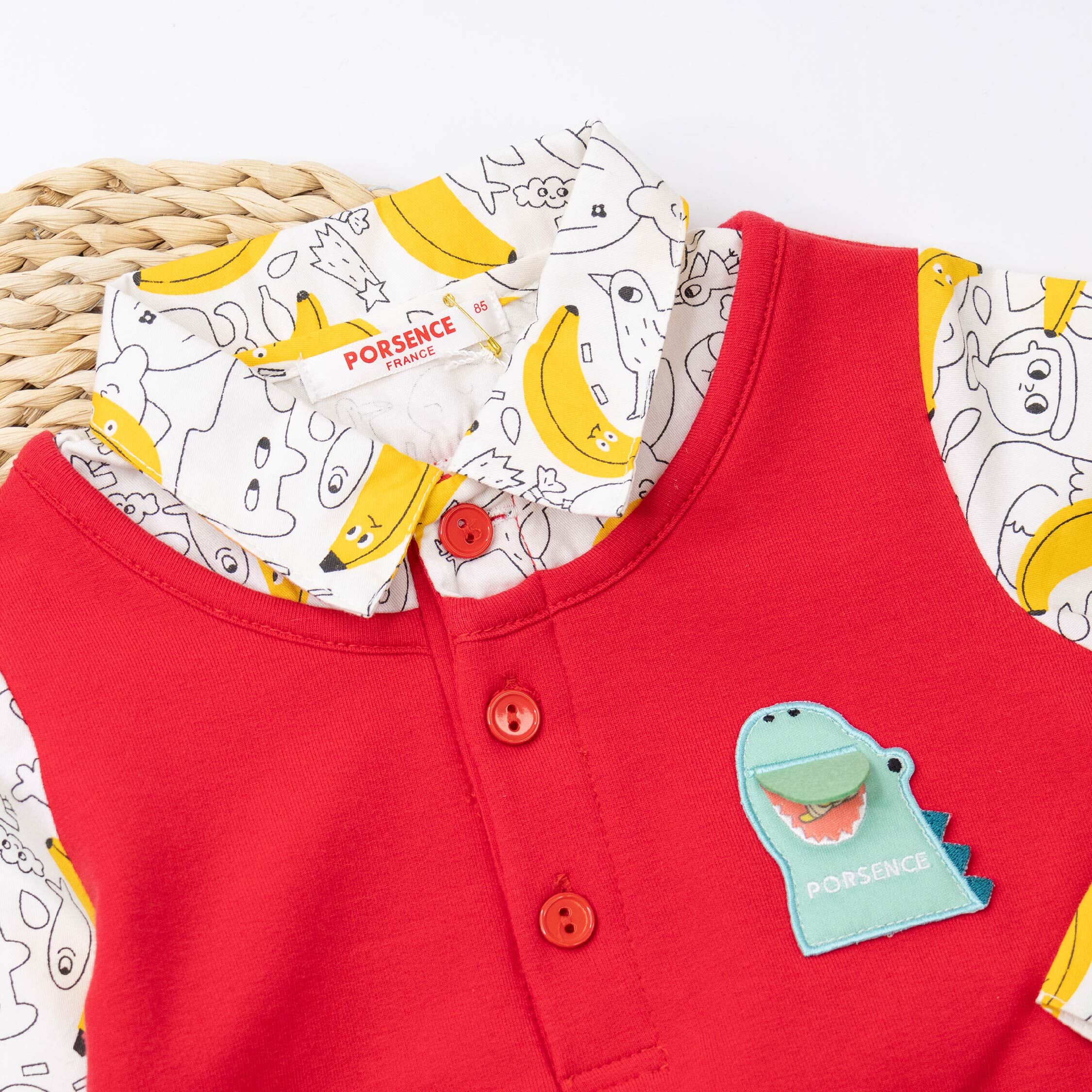 波紳士【22507】逗趣香蕉漫畫塗鴉假兩件上衣