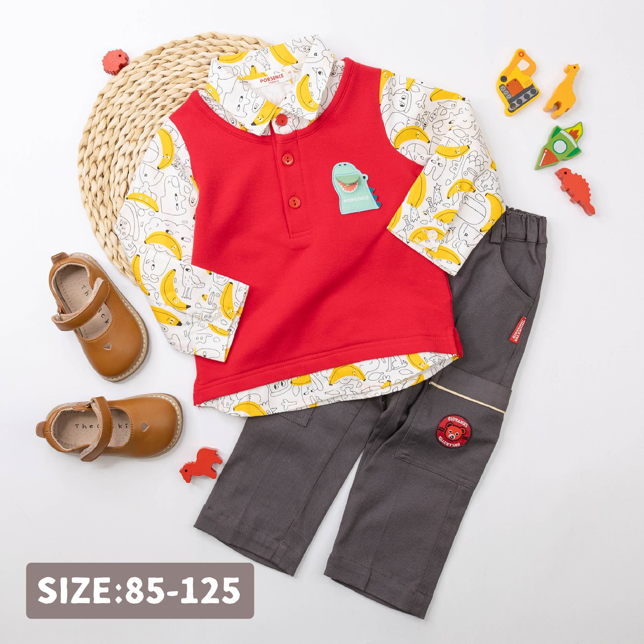 波紳士【22507】逗趣香蕉漫畫塗鴉假兩件上衣