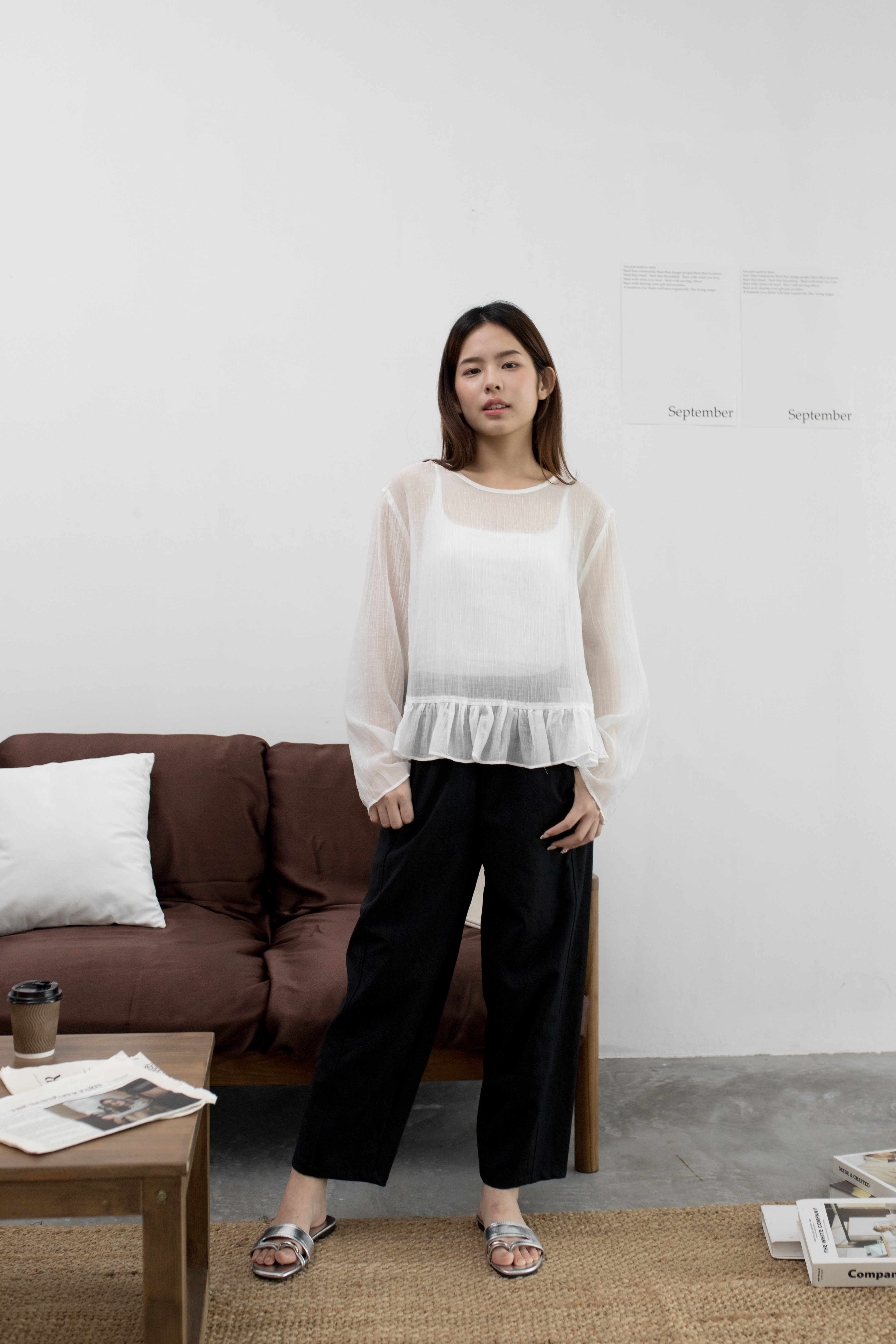 Selene Chiffon Ruffle Top White- 2499BLWHI