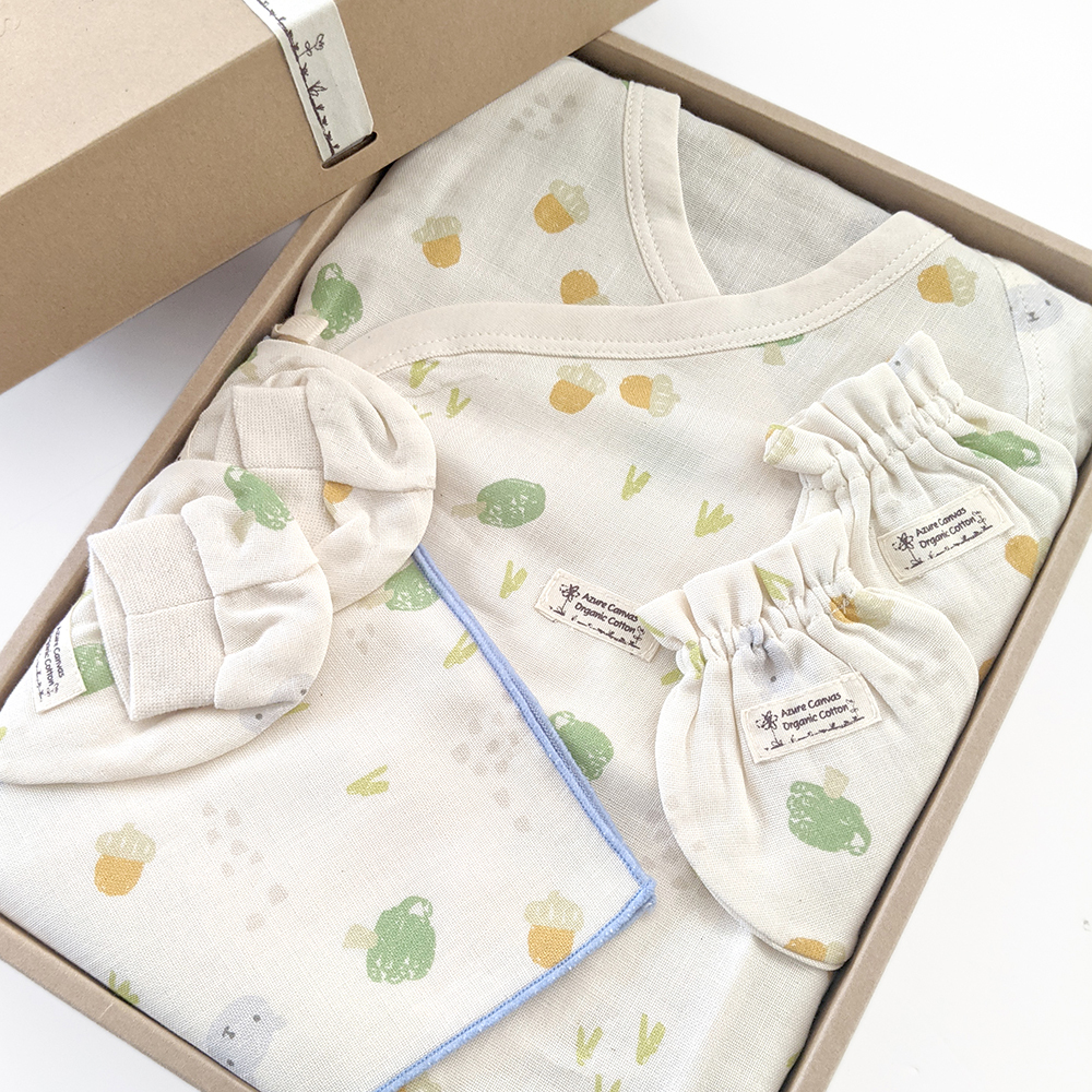 春夏柔紗嬰兒幸福禮盒-櫟子熊NB | 藍天畫布有機棉