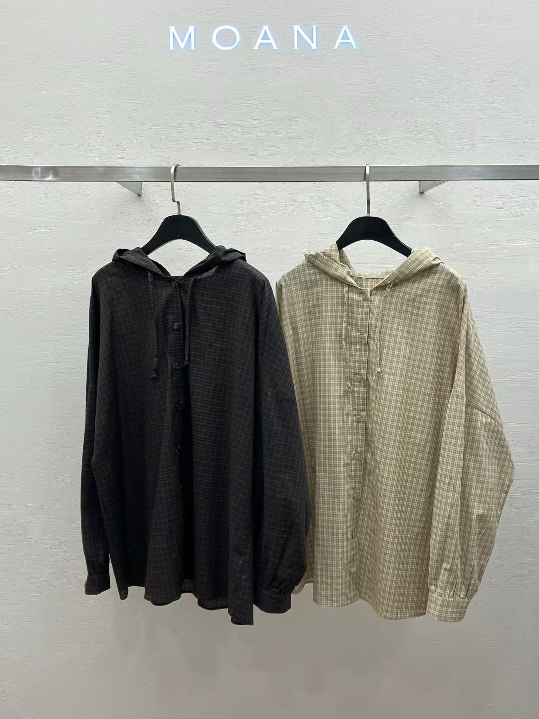 MK5011 格仔風褸料連帽外套