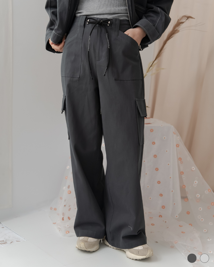 多口袋抽繩工裝褲