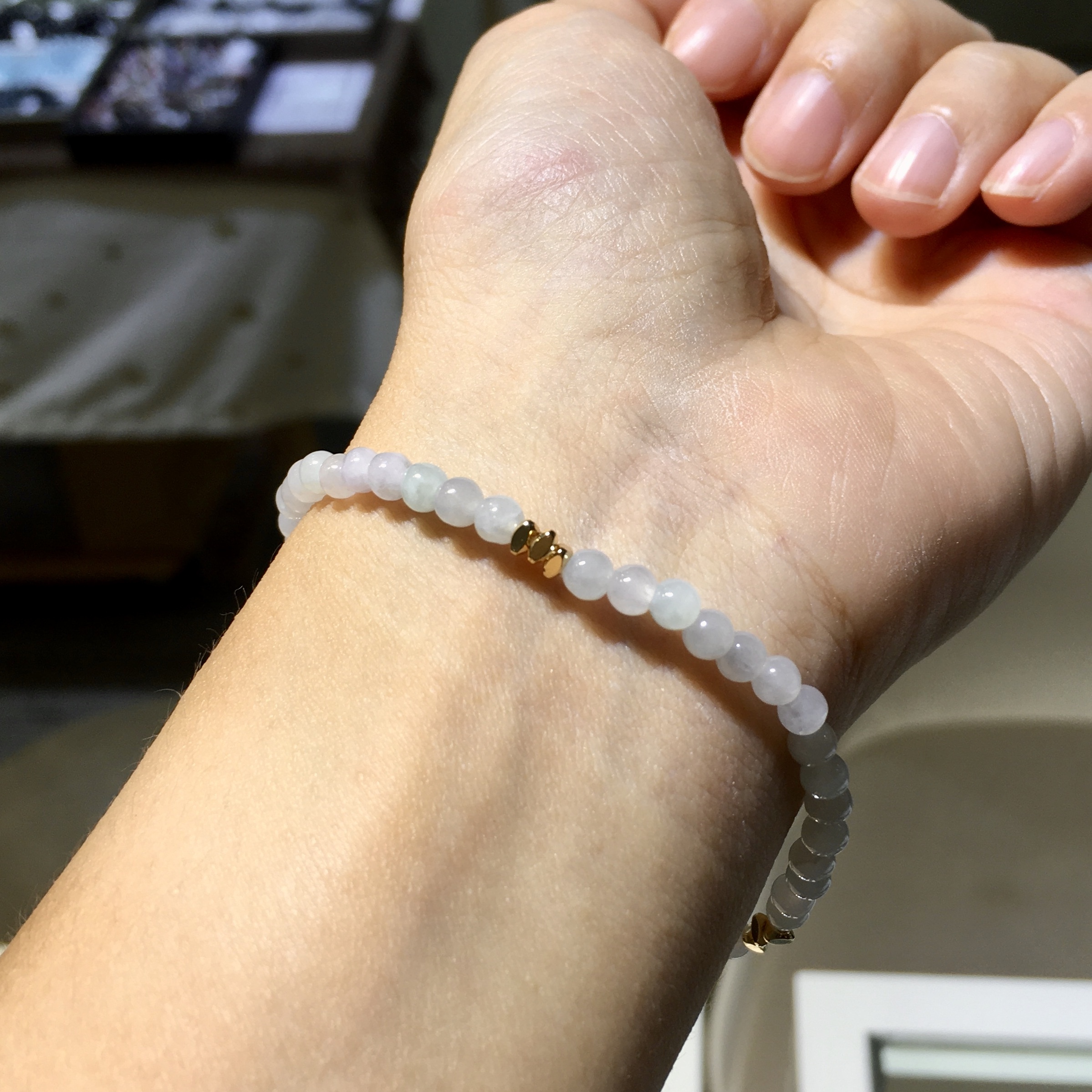 白玉翡翠手串 4mm (004)