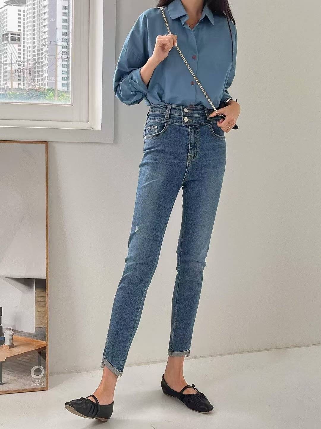 1038雙釦高腰鉛筆長褲