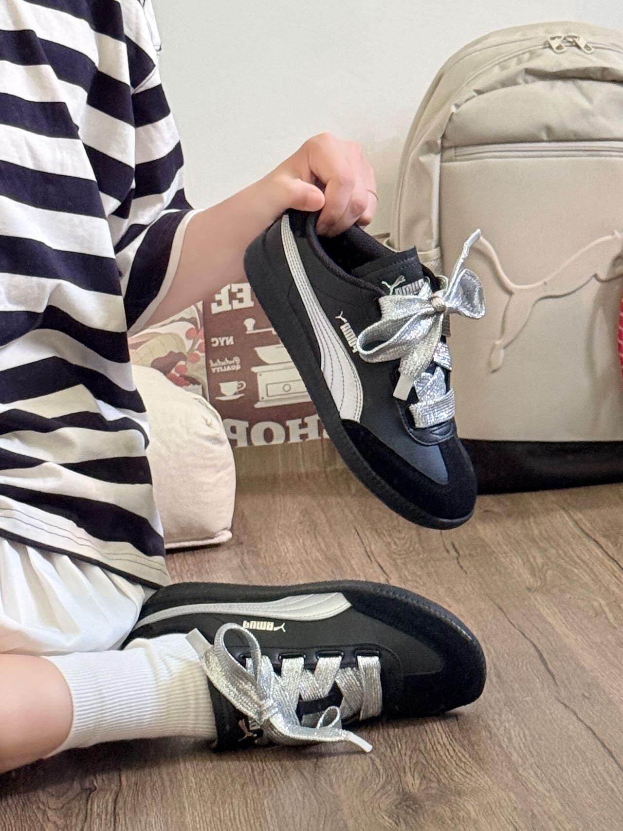 PUMA 9-T 黑銀色 黑色 皮革 寬鞋帶 復古 德訓鞋 薄底鞋 板鞋 女款 407608-02/預購