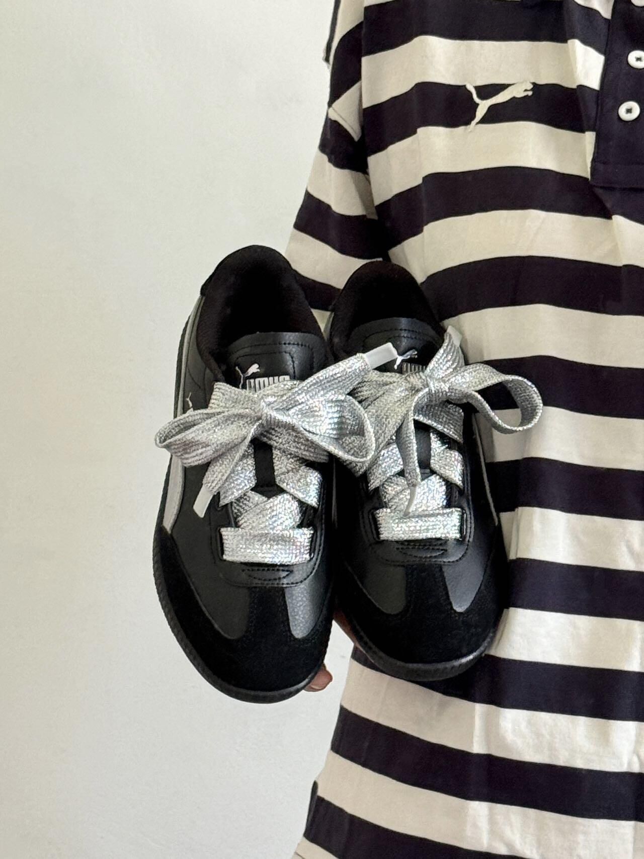 PUMA 9-T 黑銀色 黑色 皮革 寬鞋帶 復古 德訓鞋 薄底鞋 板鞋 女款 407608-02/預購