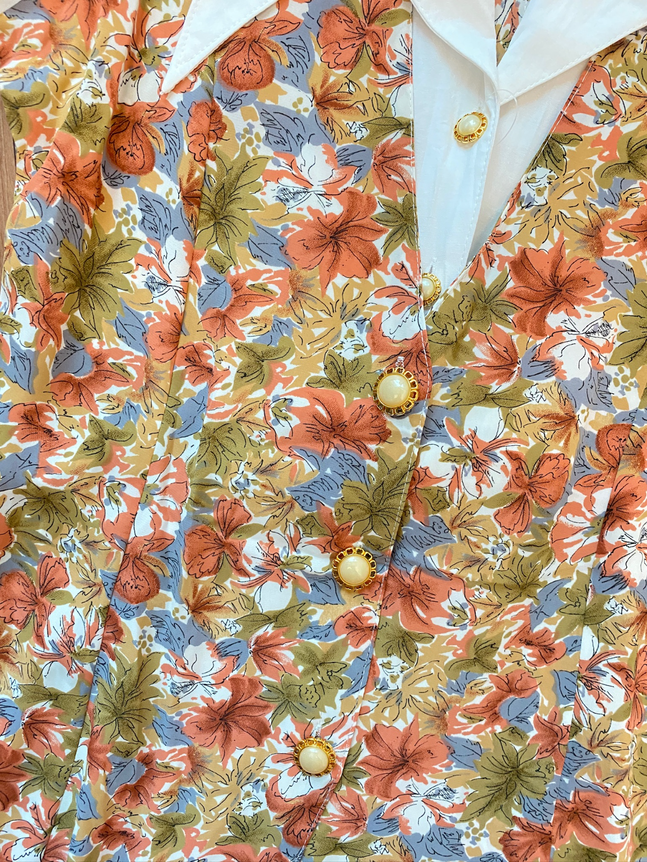 秋日感大花假兩件古著上衣