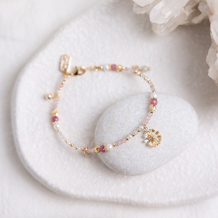 十月誕生石 • 非洲菊 • 幸運 – 粉碧璽 – 手鍊