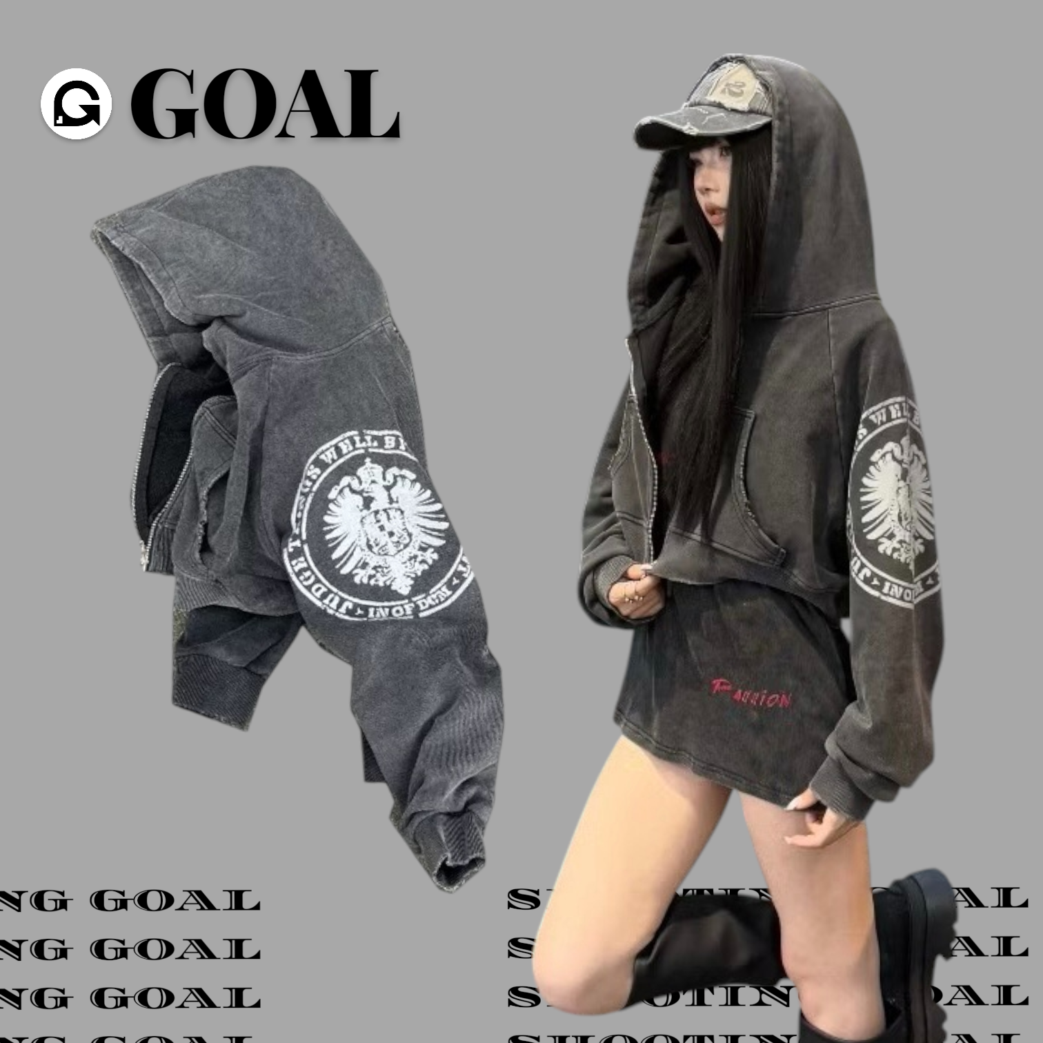 (GOAL) 女款 短版 水洗 仿舊 老鷹 27 復古 外套 DCM-W67