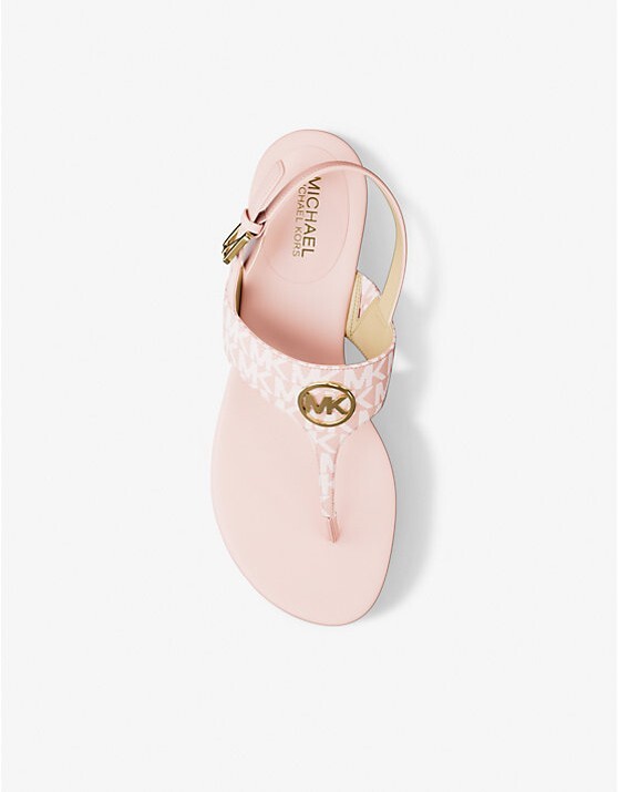 [S] MICHAEL KORS POWDER BLUSH HANNAH SIGNATURE LOGO T-STRAP SANDAL, 49S5HNFS2B-POWDER BLUSH (SMK1303)