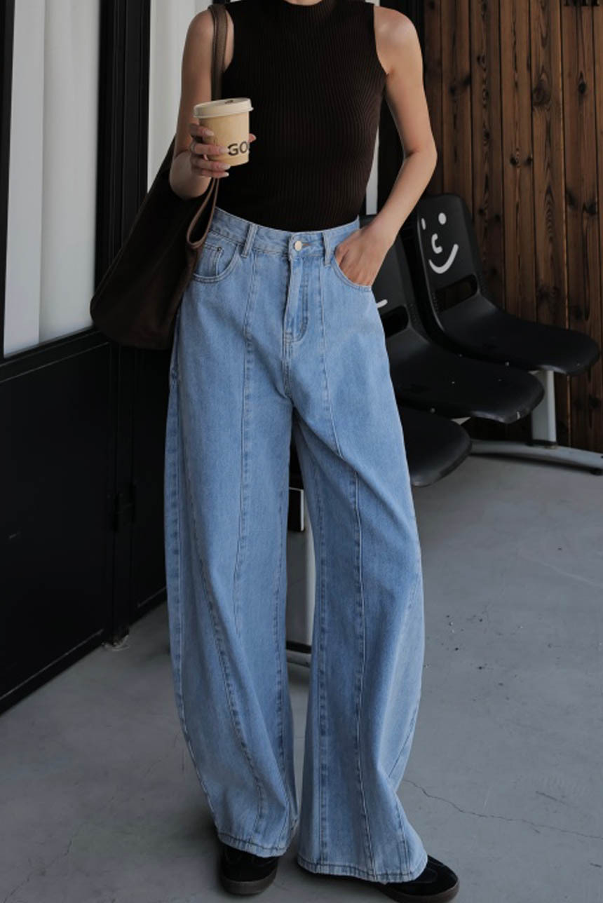 雙車中線落地個性牛仔褲