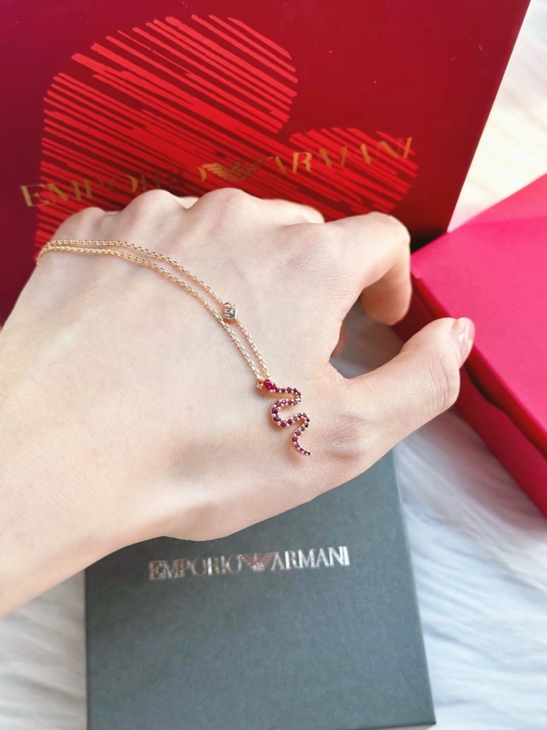 EMPORIO ARMANI 鑲鑽靈蛇 925銀 項鍊