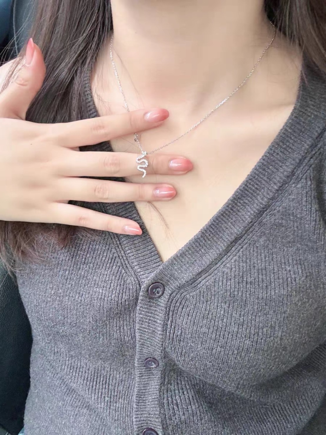 EMPORIO ARMANI 鑲鑽靈蛇 925銀 項鍊