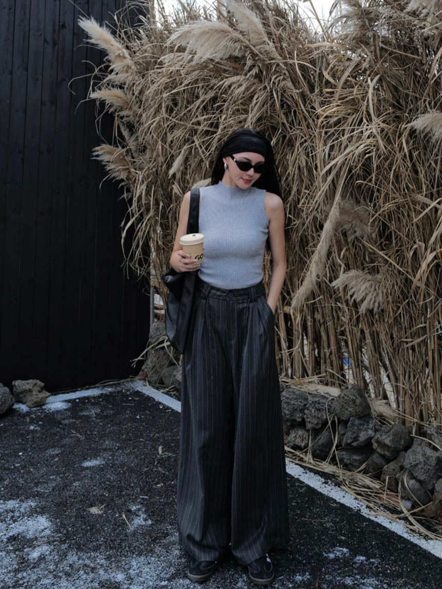 西裝條紋寬褲*2色