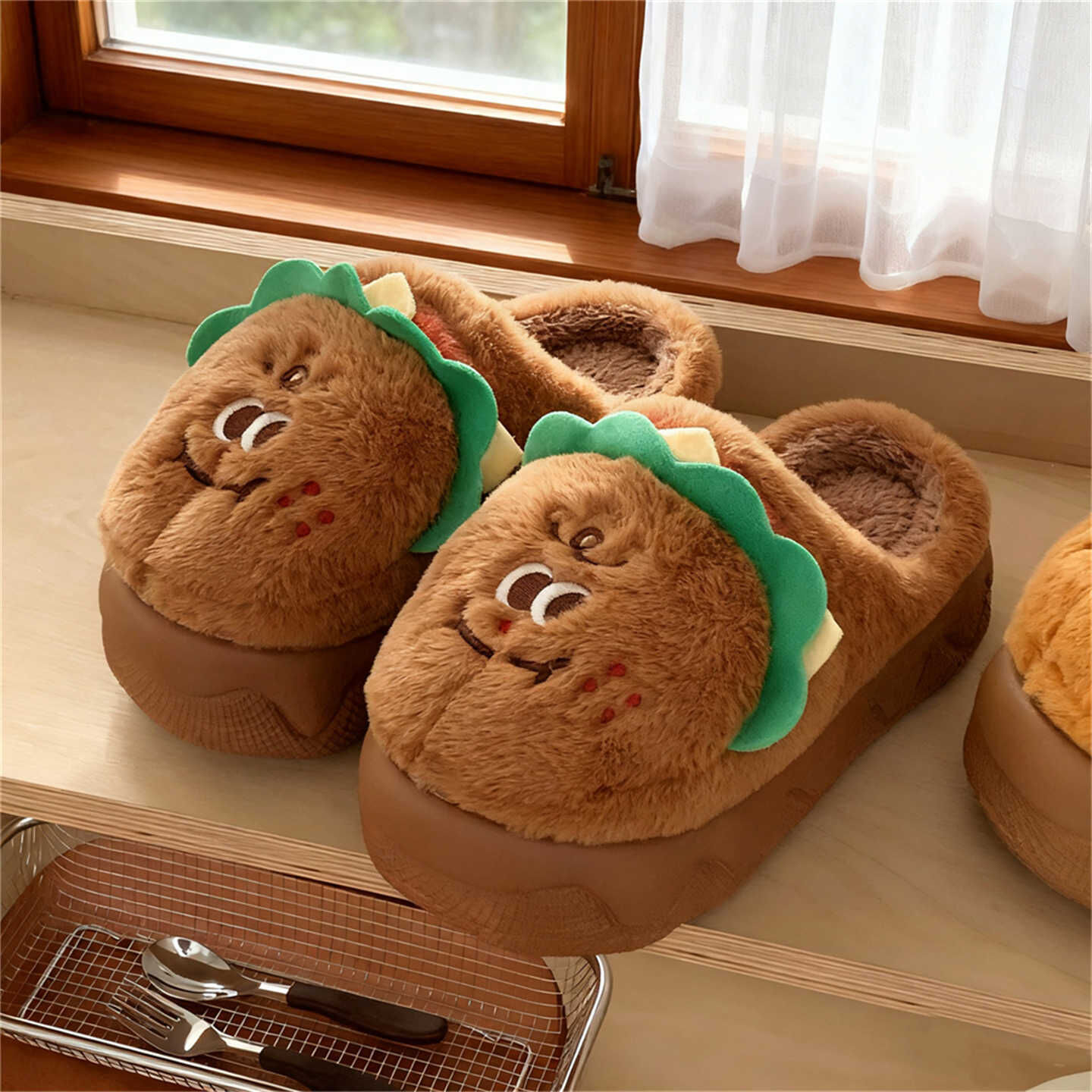 《6257》可愛漢堡居家毛毛拖鞋