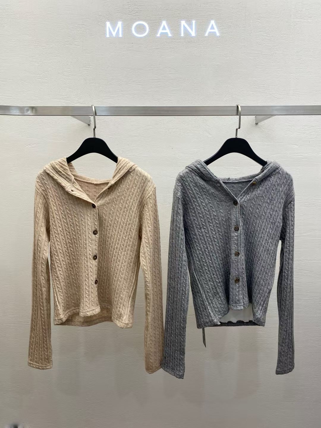 MK5023 學院風麻花針織連帽外套