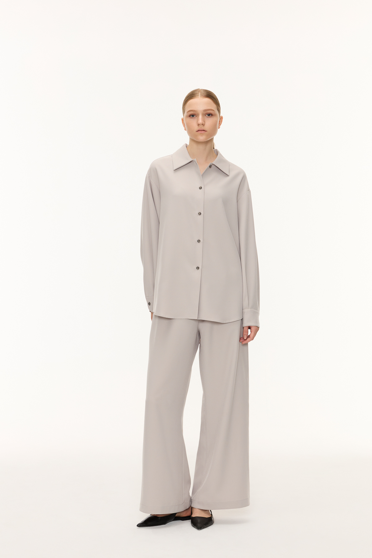 DELA 輕毛呢襯衫 女（淺灰）