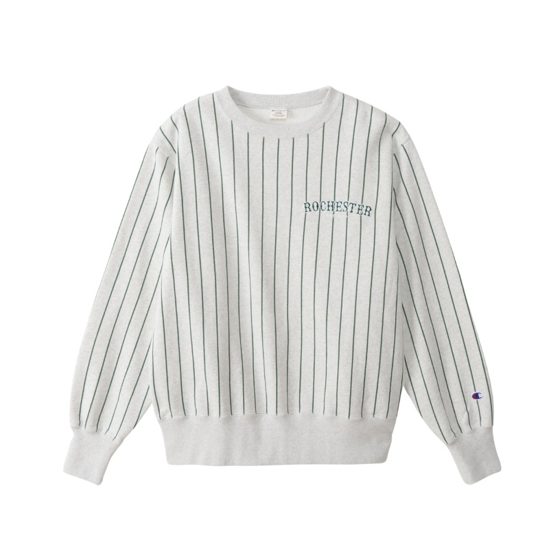 男款-CASUAL 條紋刺繡條紋印花衛衣-灰色/綠條紋（C3-C006-810）