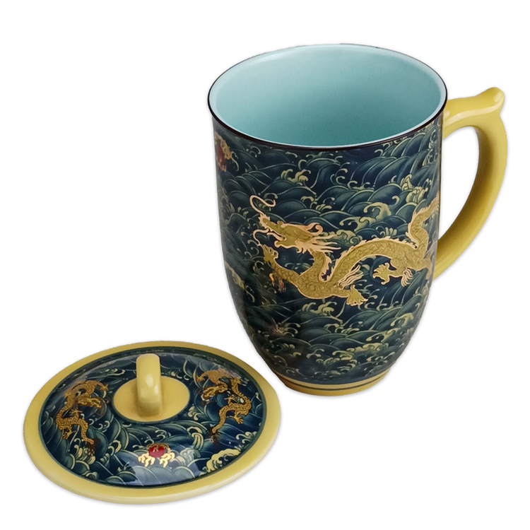 鹿港窯禮品館｜富貴金龍特大蓋杯組推薦龍紋陶瓷茶具尊貴收藏送禮首選