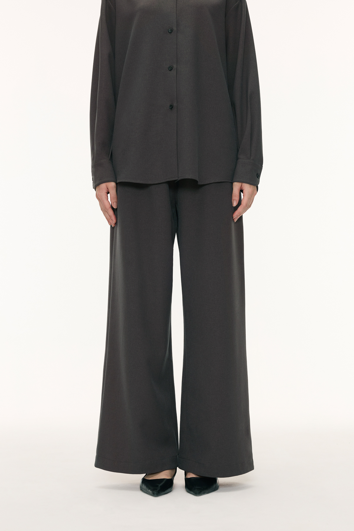 DELA 鬆緊帶長褲 女（深灰）