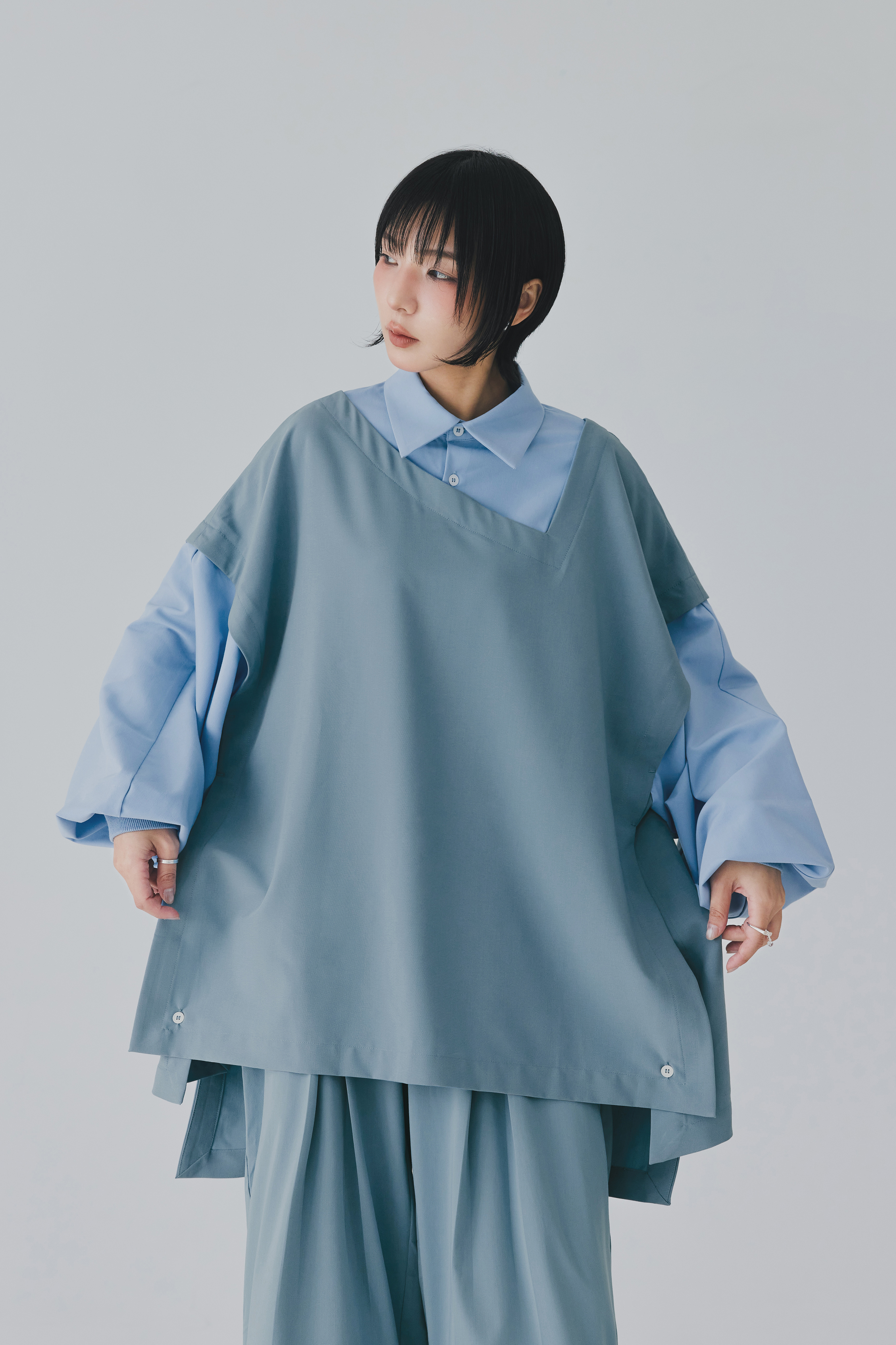 Layered Panel Shirt｜Blue