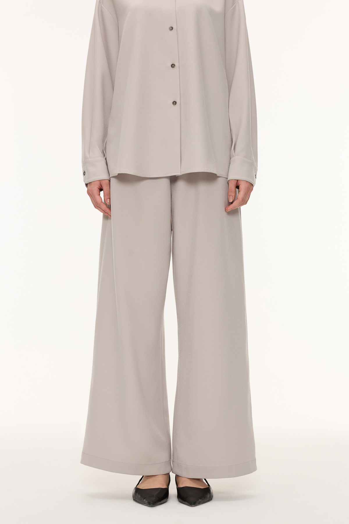 DELA 鬆緊帶長褲 女（淺灰）