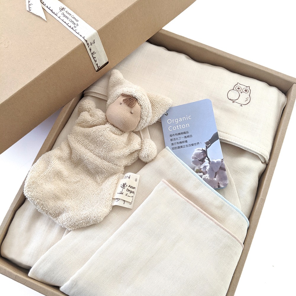 有機棉四季紗布安撫睡娃嬰兒禮盒-原米NB | 藍天畫布有機棉