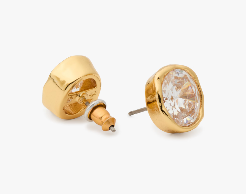 [S] KATE SPADE CLEAR/GOLD KL663 HIGH SHINE EARRINGS, 196021628139 (SKS1673)