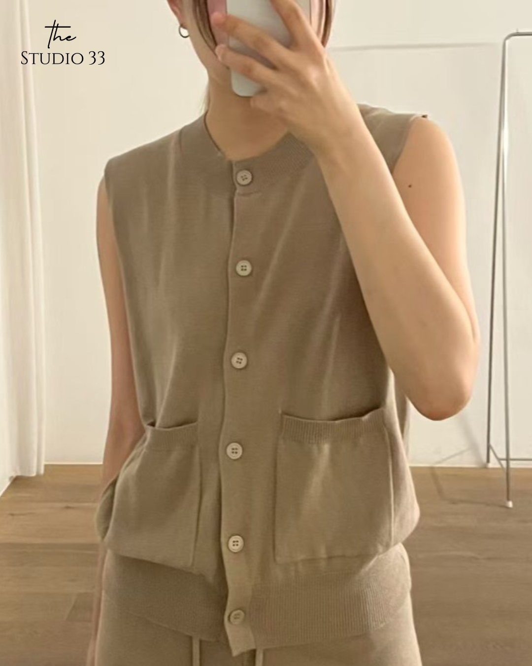 圓領細針織口袋背心