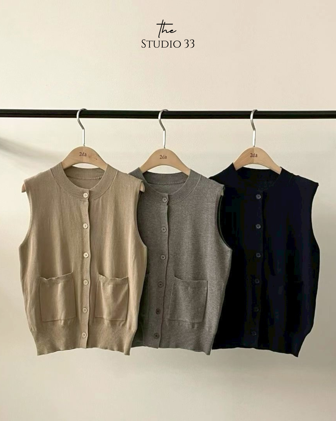 圓領細針織口袋背心