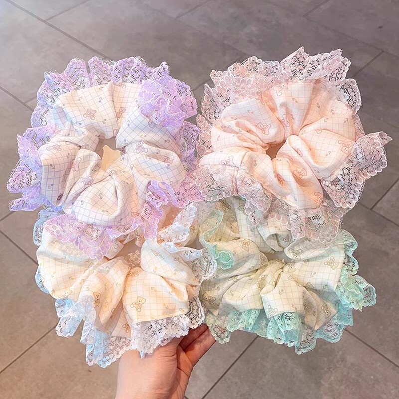 [3 FOR RM10] Teddy Bear Lace-Trimmed Scrunchie