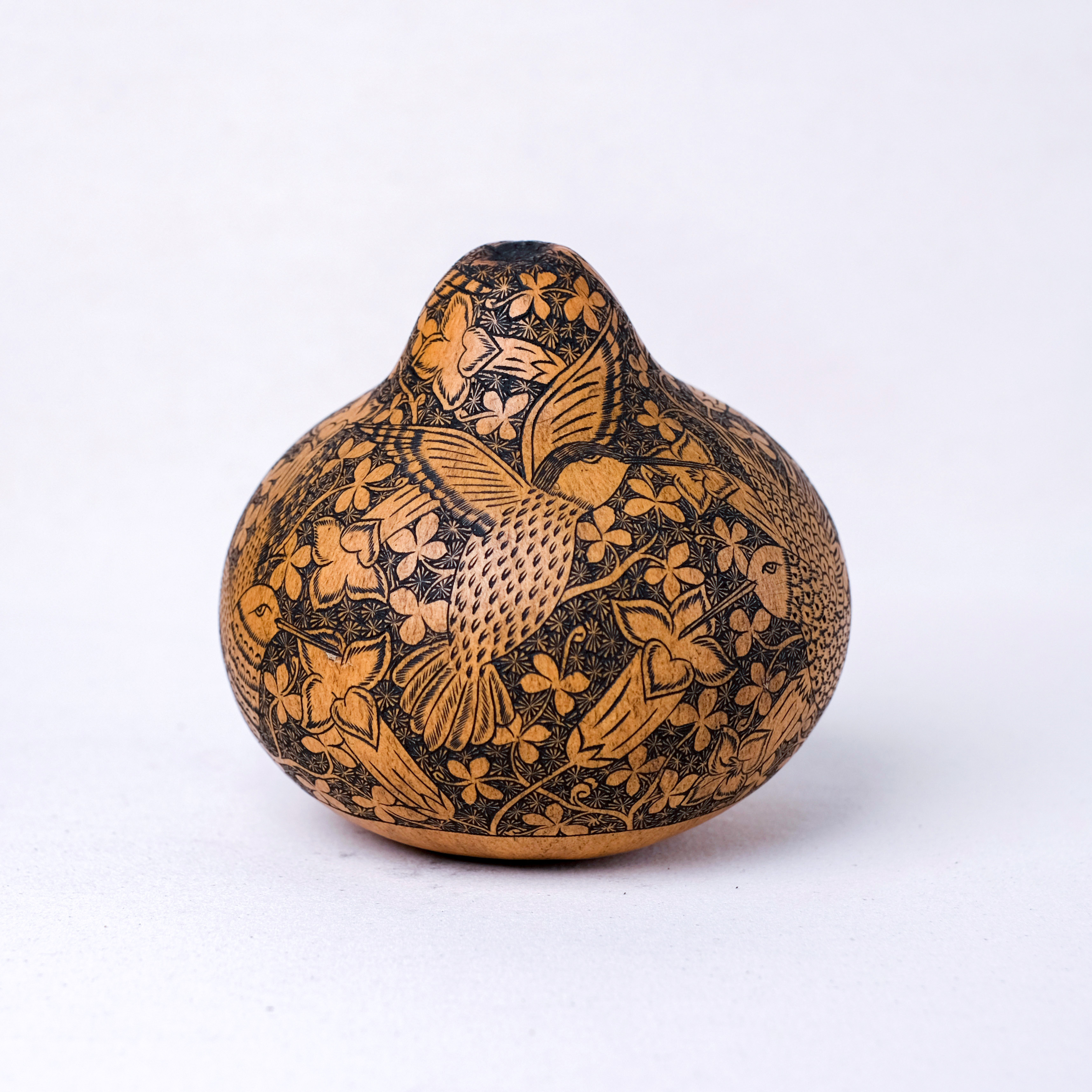 萬卡約葫蘆雕刻｜蜂鳥與花 40｜秘魯